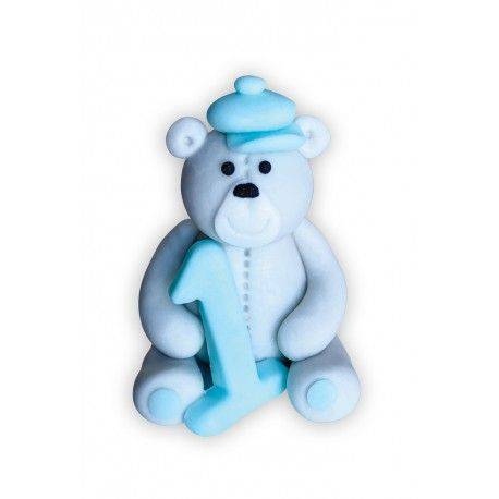 Cukrová figurka medvídek s číslem 1 modrý