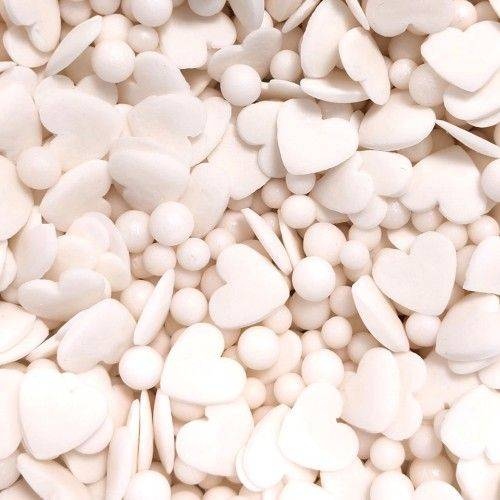 Cukrové zdobení perličky a srdíčka bílé
