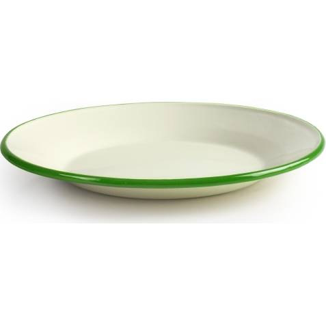 Smaltovaná talíř se zeleným okrajem