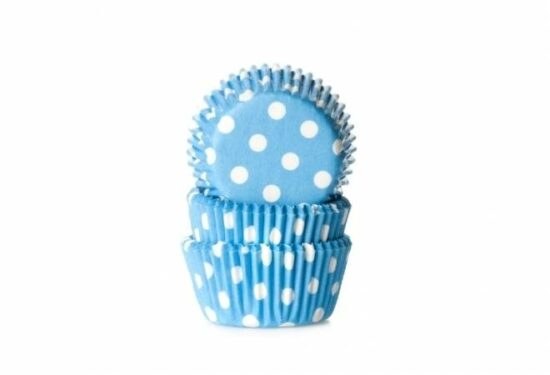 Cukrářský košíček mini světle modrý puntíkovaný 60ks