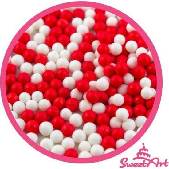 SweetArt cukrové perly červené a bílé