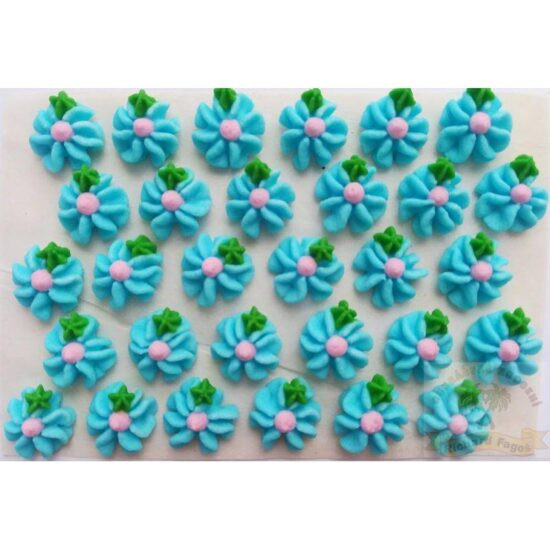 Cukrové květy modré s růžovým středem na